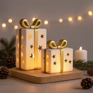 Gift Box Candle Holder Set | Star Cutout Holiday Decor - Model thumbnail 2