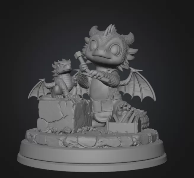 Cute Dragon Sculptor STL File for 3D Printing - Model preview 8