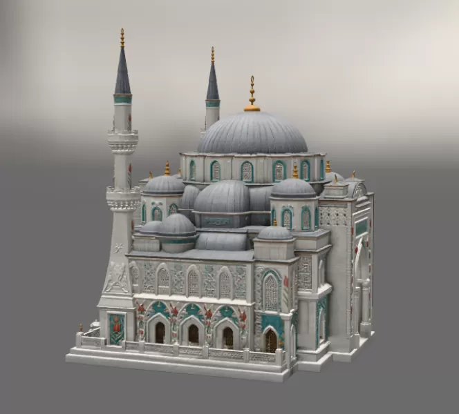 Blue Dome and Twin Minaret Architecture STL File for 3D Print - Model preview 11