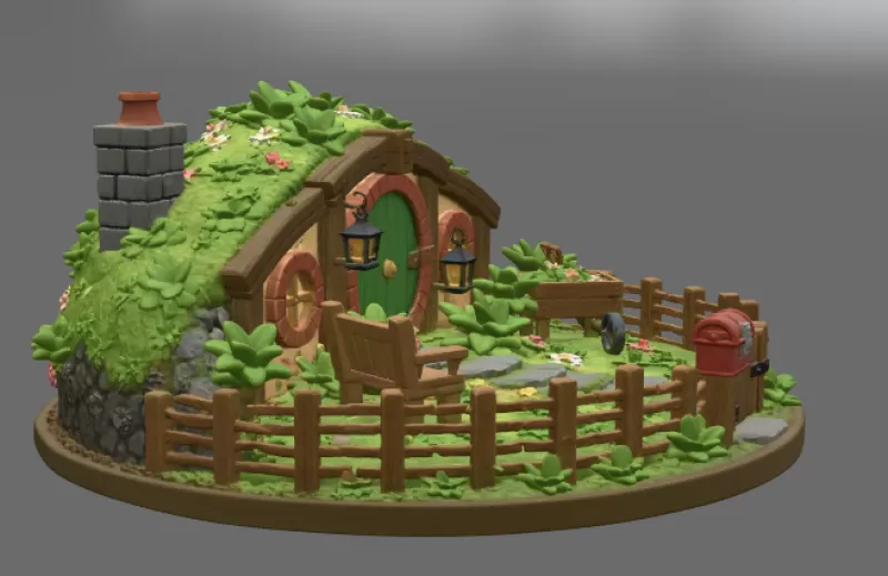 Cozy Hobbit Garden Cottage STL File for 3D Print - Model preview 11