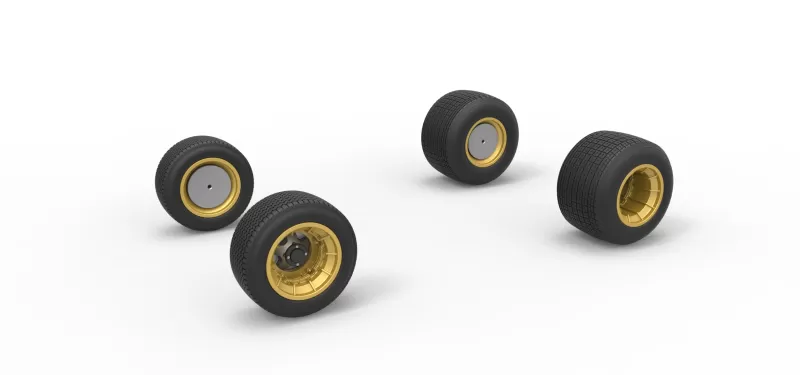 Wheel Set of Vintage Dirt Supermodified stock car Scale 1:25 - Model preview 1