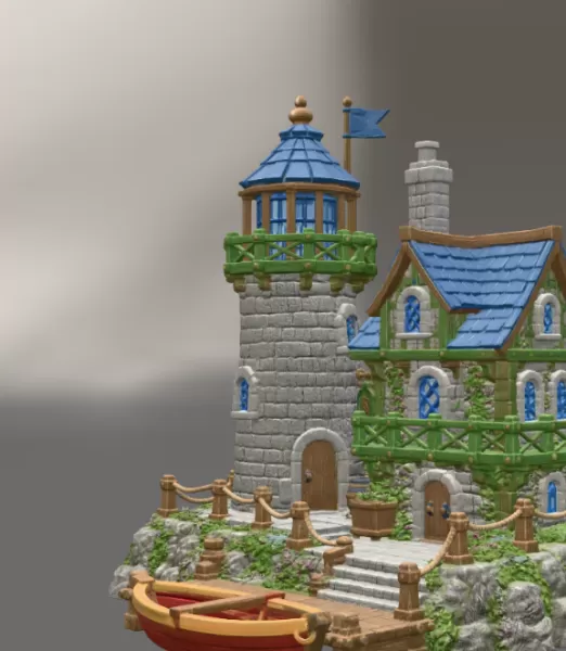 Coastal Lighthouse Cottage STL File for 3D Print - Model preview 5