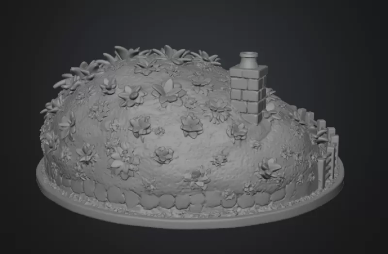Cozy Hobbit Garden Cottage STL File for 3D Print - Model preview 15