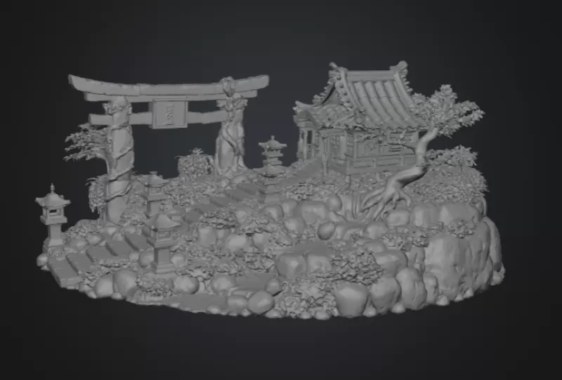 🏯 Japanese Sakura Shrine Garden STL File for 3D Print - Model preview 11