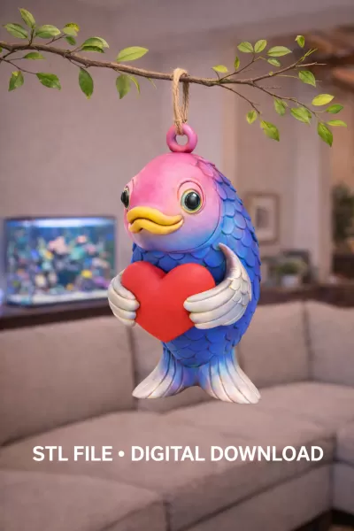 Cute Fish with Heart STL File — Digital Download for 3D print - Model preview 1