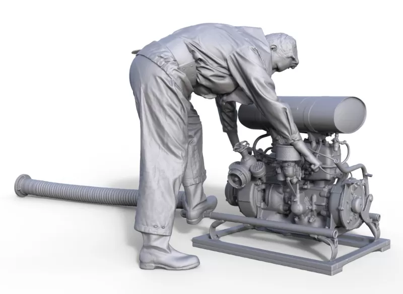 Figure firefighter with pump - Model preview 1