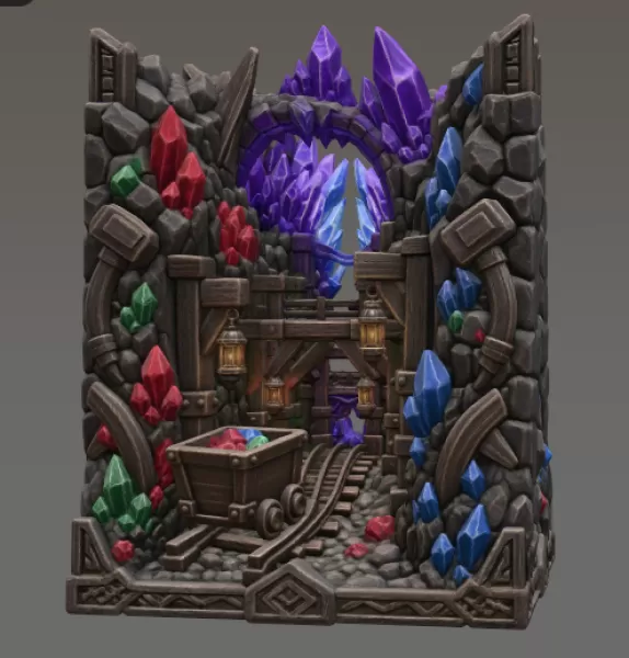 Fantasy Mining Tunnel Book Nook STL File for 3D Print - Model preview 9