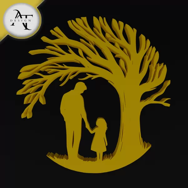 Dad and daughter - Silhouette - 2D Wall Art Decor - Model preview 1