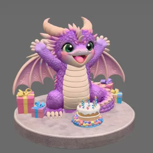 Cute Birthday Dragon STL File for 3D Printing - Model thumbnail 6