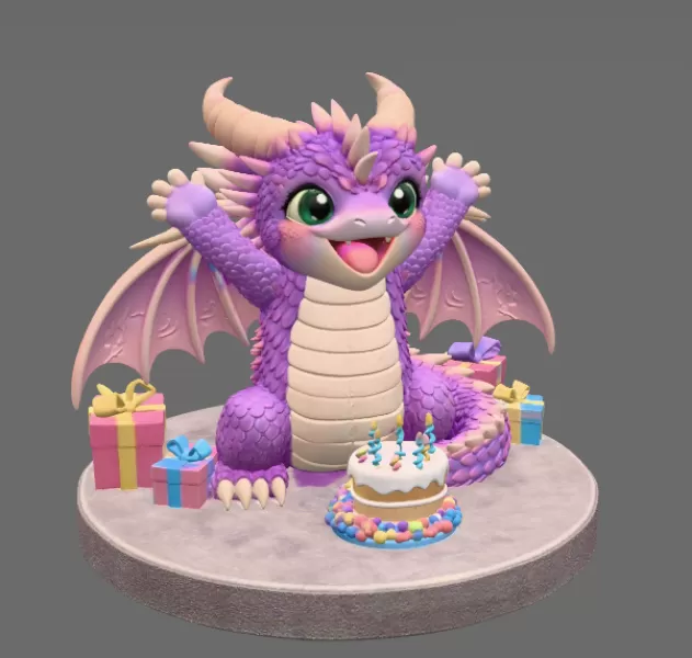 Cute Birthday Dragon STL File for 3D Printing - Model preview 6