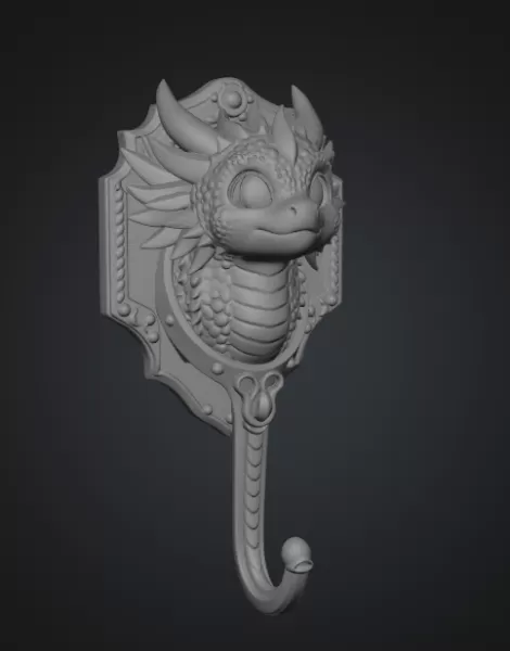 Cute Dragon Wall Hook – STL File for 3D Printing - Model preview 12