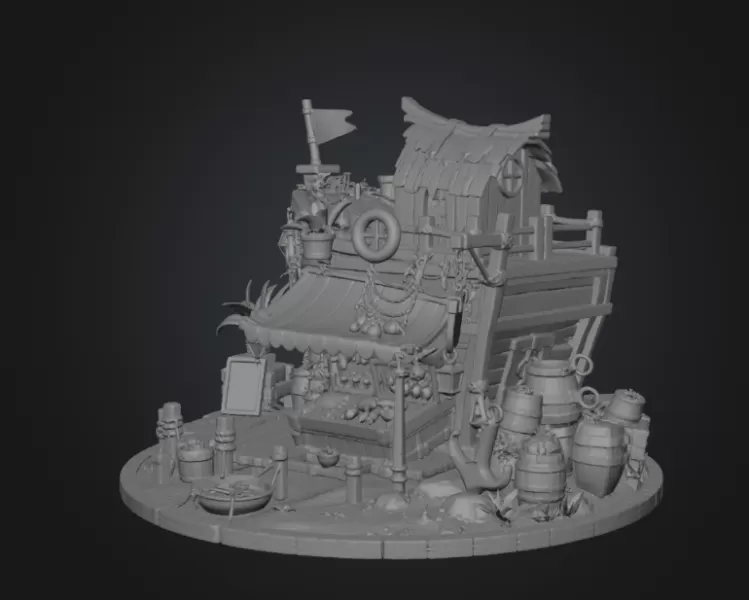 Floating Fish Market Boat STL File for 3D Print - Model preview 14