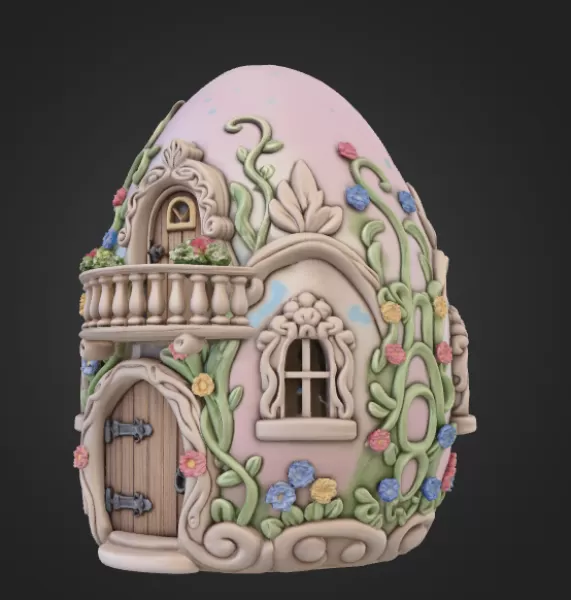 Fantasy Egg Cottage House – STL File 3D Printable - Model preview 4