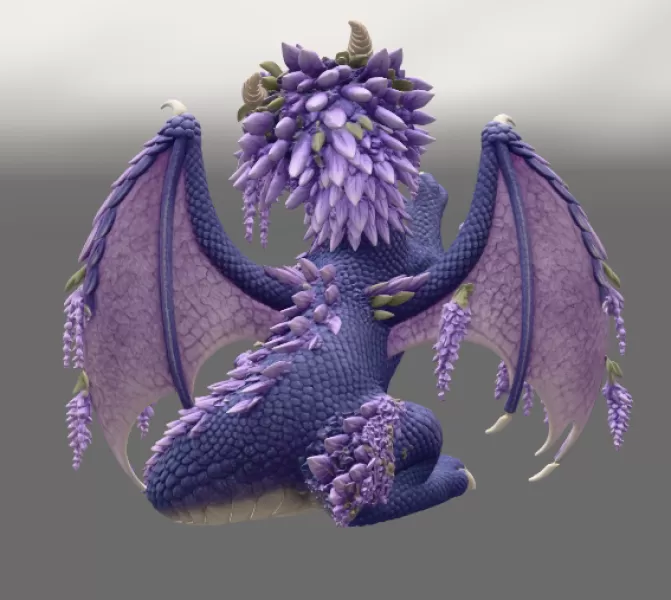 Wisteria Blossom Dragon STL File for 3D Print - Model preview 11
