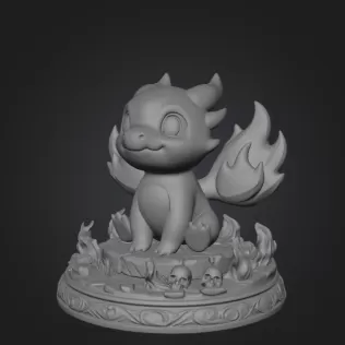 Fire Baby Dragon STL File 3D Printable Cute Fire Dragon Figurine - Model thumbnail 9
