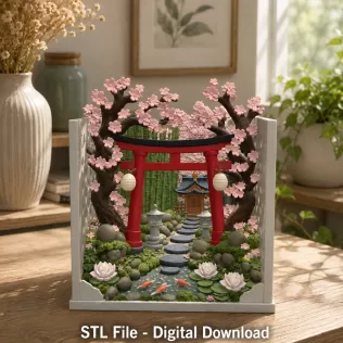 Sakura Sanctuary Book Nook STL File for 3D Print - Model thumbnail 4