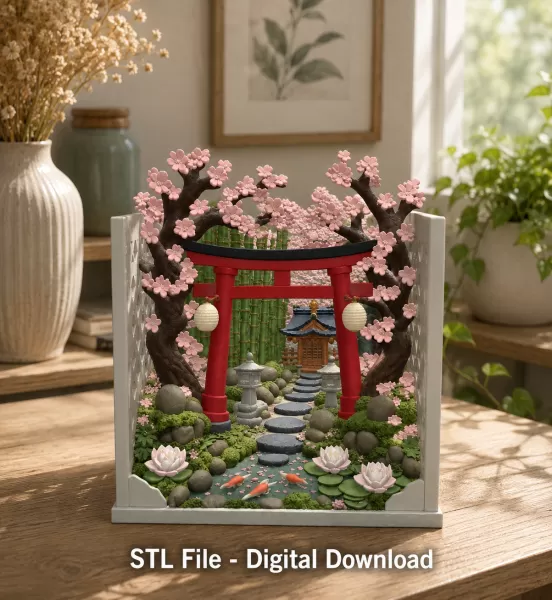 Sakura Sanctuary Book Nook STL File for 3D Print - Model preview 4