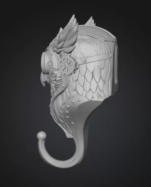 Highly detailed steampunk owl wall hook - Model preview 3