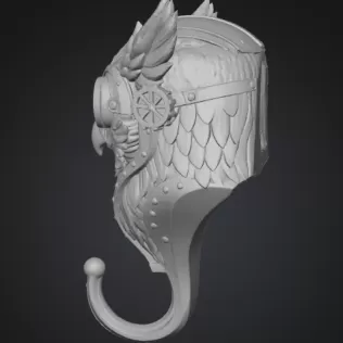 Highly detailed steampunk owl wall hook - Model thumbnail 3