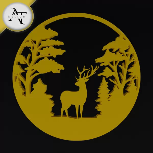 Deer in nature - Silhouette - 2D Wall Art Decor - Model preview 1