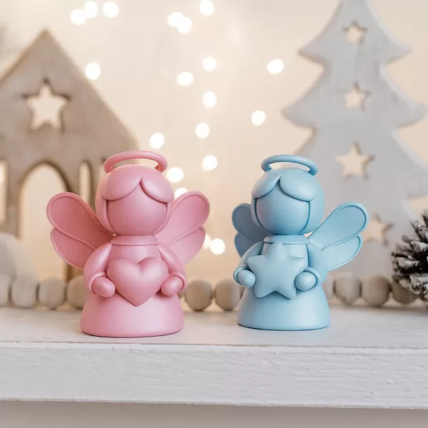 Cute Christmas Angel Figure Set | 2 pcs Guardian Angels | Heart - Model preview 1