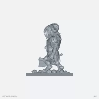 Horned Axe Warrior on Skull Base - STL - Model thumbnail 3