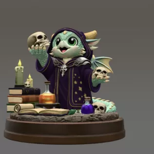 Cute Fantasy Mage Dragon STL File for 3D Printing - Model thumbnail 7