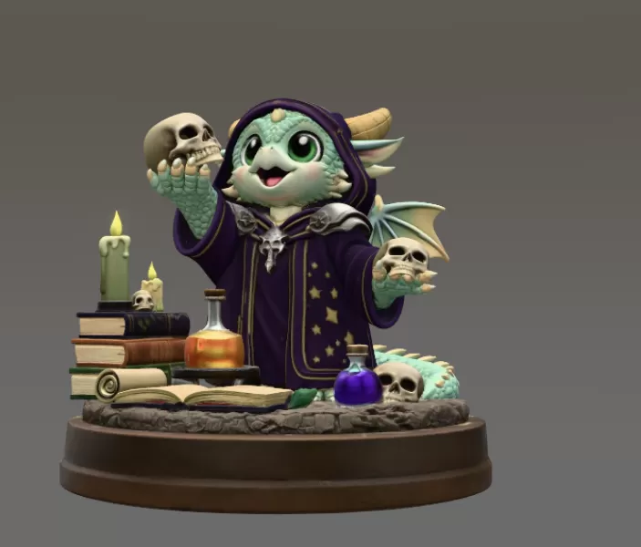 Cute Fantasy Mage Dragon STL File for 3D Printing - Model preview 7