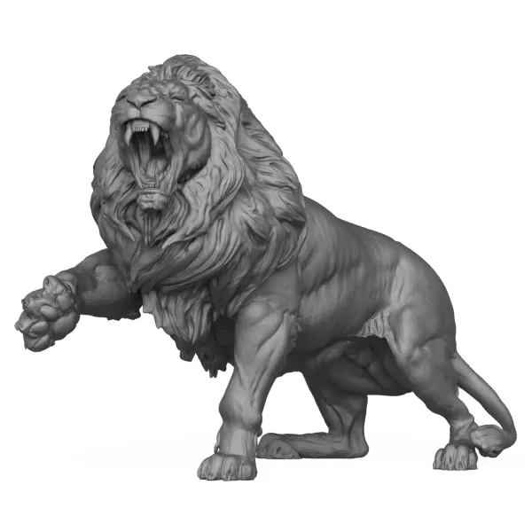 3D Printable Lion Attack Pose Statue - Model preview 1