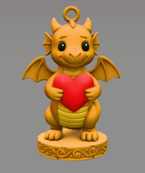 🐉❤ Cute Dragon STL File – 3D Printable Valentine Figurine - Model preview 2