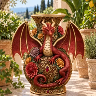 Crimson Floral Dragon Vase STL File for 3D Print - Model thumbnail 3
