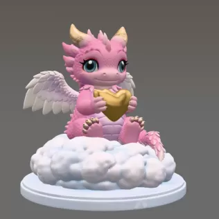 Cute Angel Dragon with Heart STL File 3D Print - Model thumbnail 6