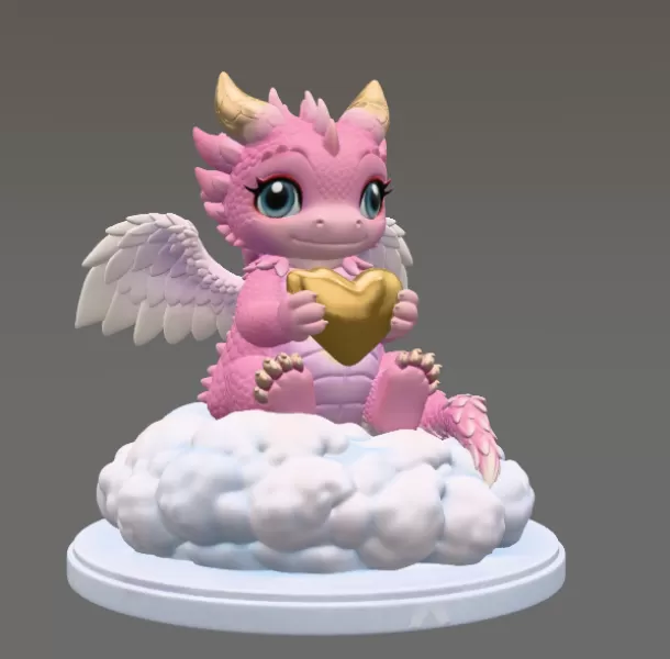 Cute Angel Dragon with Heart STL File 3D Print - Model preview 6