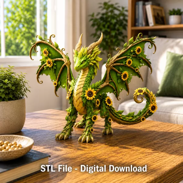 Sunflower Meadow Dragon STL File for 3D Print - Model preview 3