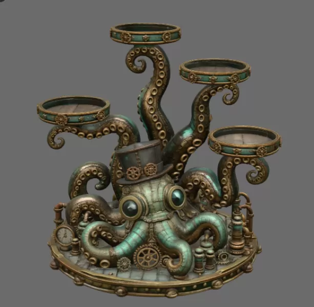Steampunk Octopus Tray Organizer STL File for 3D Print - Model preview 7