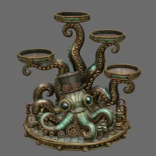 Steampunk Octopus Tray Organizer STL File for 3D Print - Model thumbnail 7