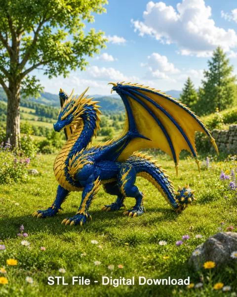 Azure Royal War Dragon STL File for 3D Print - Model preview 1