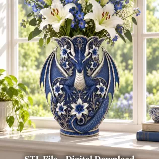 Royal Blue Lily Dragon Vase STL File for 3D Print - Model thumbnail 4