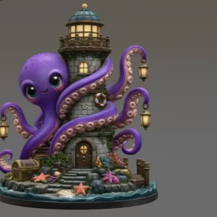 Octopus Lighthouse Keeper STL File for 3D Print - Model thumbnail 4
