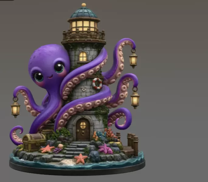 Octopus Lighthouse Keeper STL File for 3D Print - Model preview 4