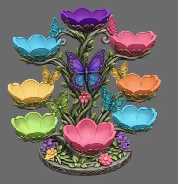 Butterfly Flower Bowl Organizer STL File for 3D Print - Model preview 7
