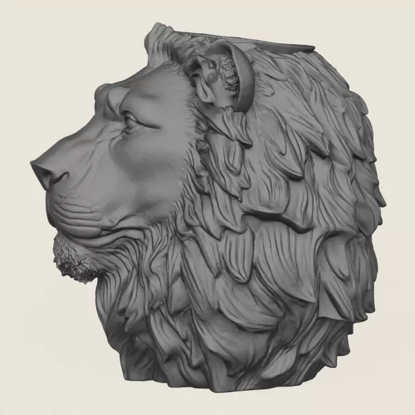 Lion Head Vase Print Ready 3D Model - Model preview 4