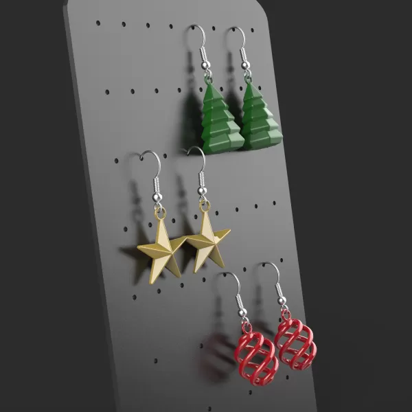 3D Christmas Earrings Set, 3 pairs of Bundle, Dangle Earring - Model preview 3