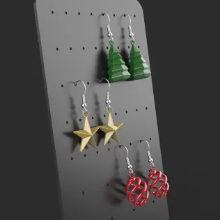 3D Christmas Earrings Set, 3 pairs of Bundle, Dangle Earring - Model thumbnail 3