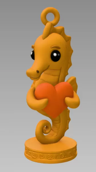 Cute Seahorse with Heart – 3D Printable STL File - Model preview 3