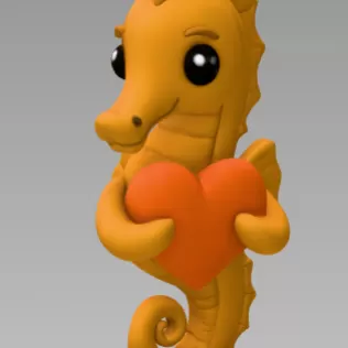 Cute Seahorse with Heart – 3D Printable STL File - Model thumbnail 3