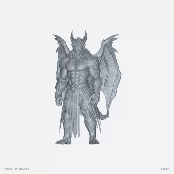 Armored Winged Dragonkin Statue - STL - Model preview 1