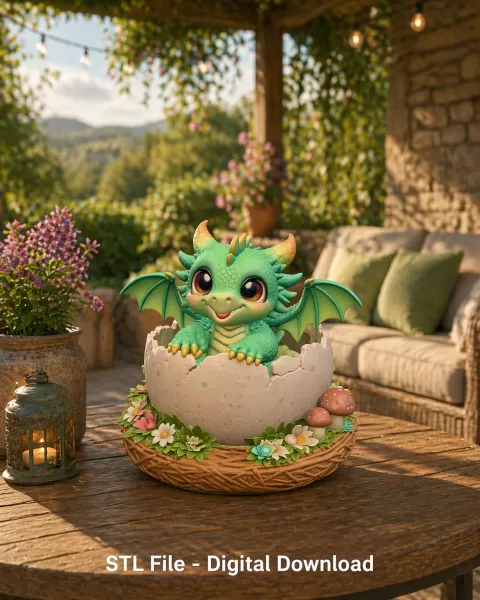 Baby Dragon in Egg – STL File for 3D Printing - Model preview 1