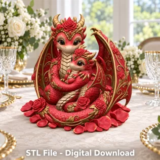 Rose Dragon Mother and Baby STL File for 3D Print - Model thumbnail 3