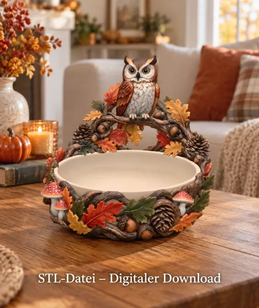 Autumn Owl Bowl Organizer STL File for 3D Print - Model preview 1